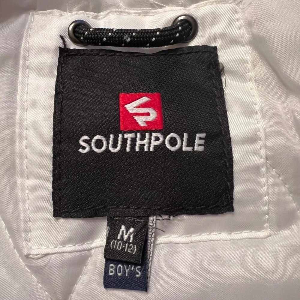 Southpole Boys Shiny White Bomber Jacket‎ Black Trim Size M 10/12